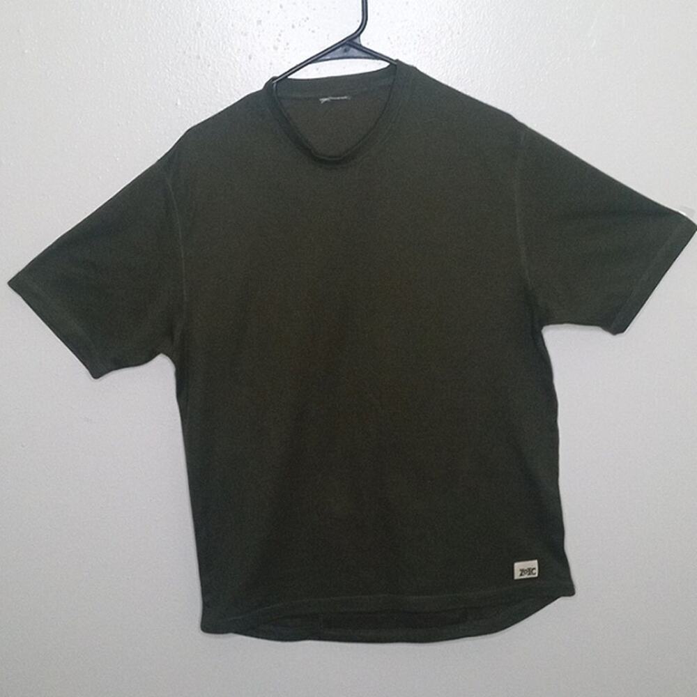 Zoic Mens Dark Green Crew Neck Bicycling Shirt Utility Back Pocket Tag Missing